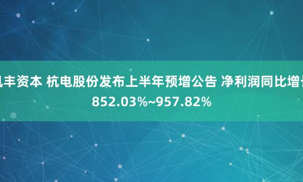凯丰资本 杭电股份发布上半年预增公告 净利润同比增长852.03%~957.82%